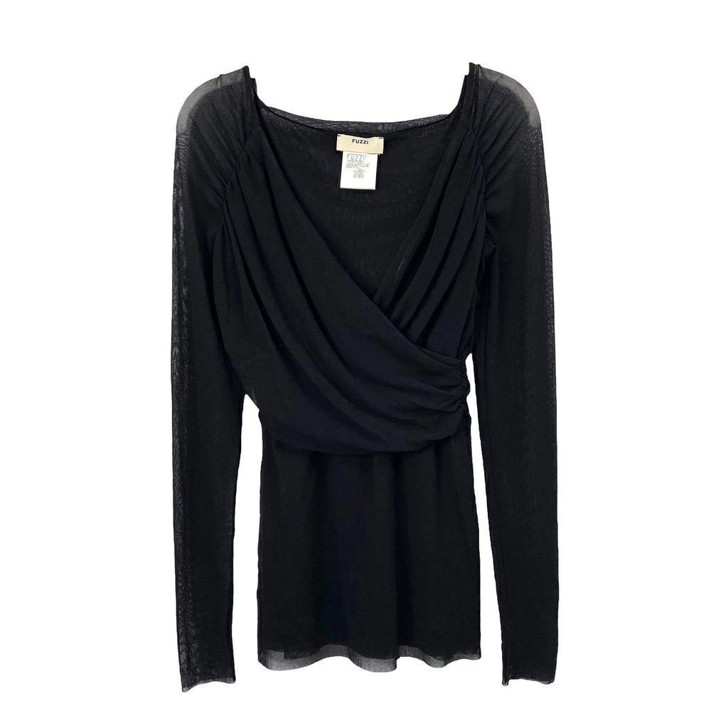 Jean Paul Gaultier Fuzzi‎ mesh faux wrap long sleeve top Sz S black boho goth